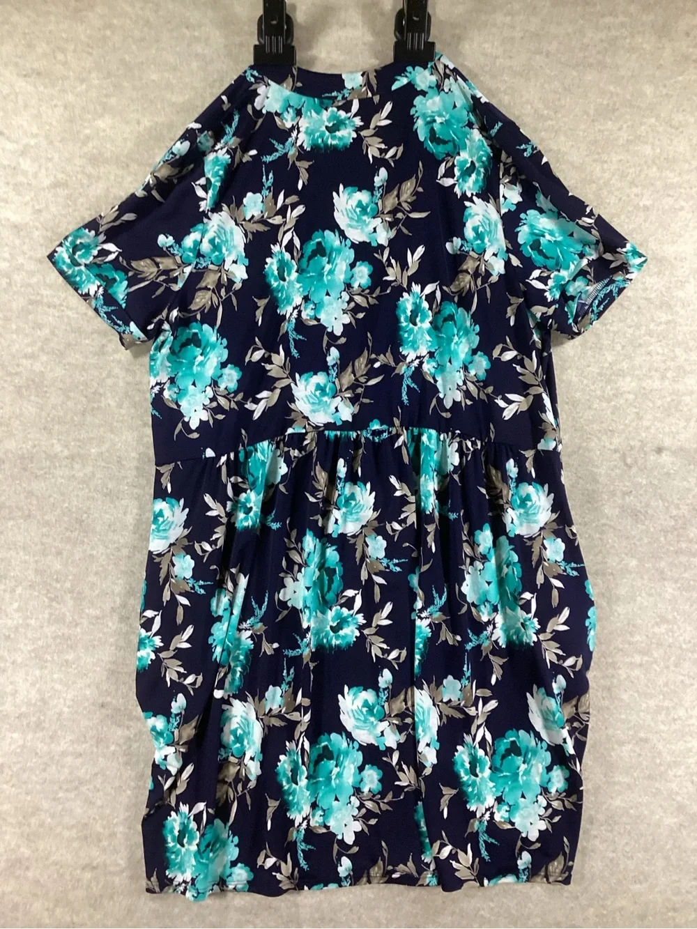 Honeyme Navy Floral Midi Dress with Teal & White Blooms - Picture 4 of 5